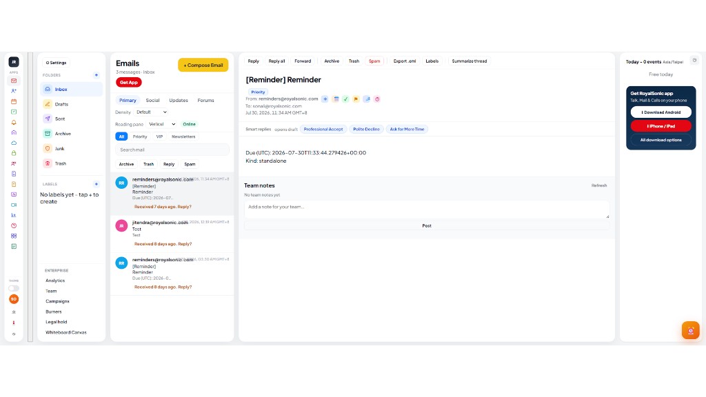 RoyalSonic mail app